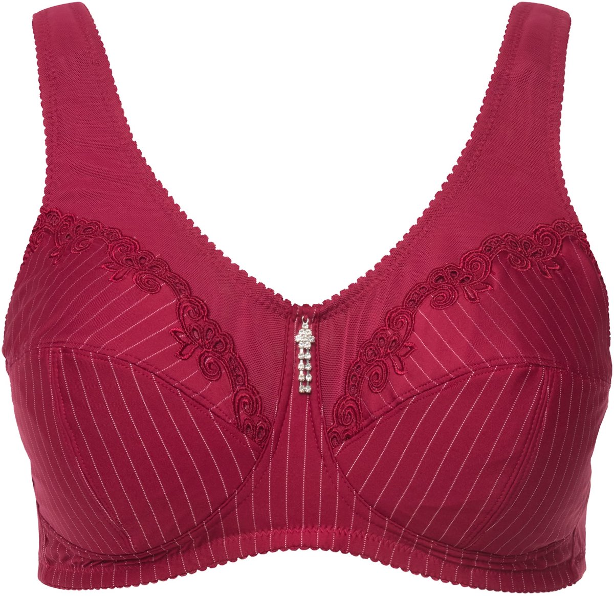 Ulla Popken - Dames - Ontlastingsbeha zonder beugel strasshanger - Donkerrood - Maat 120D
