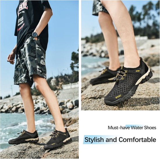 NORTY Waterschoenen Voor Heren – Sneldrogende Aquasokken Met Antislip, Voor Strand, Kajakken & Zwembad (Zwart, Marineblauw)