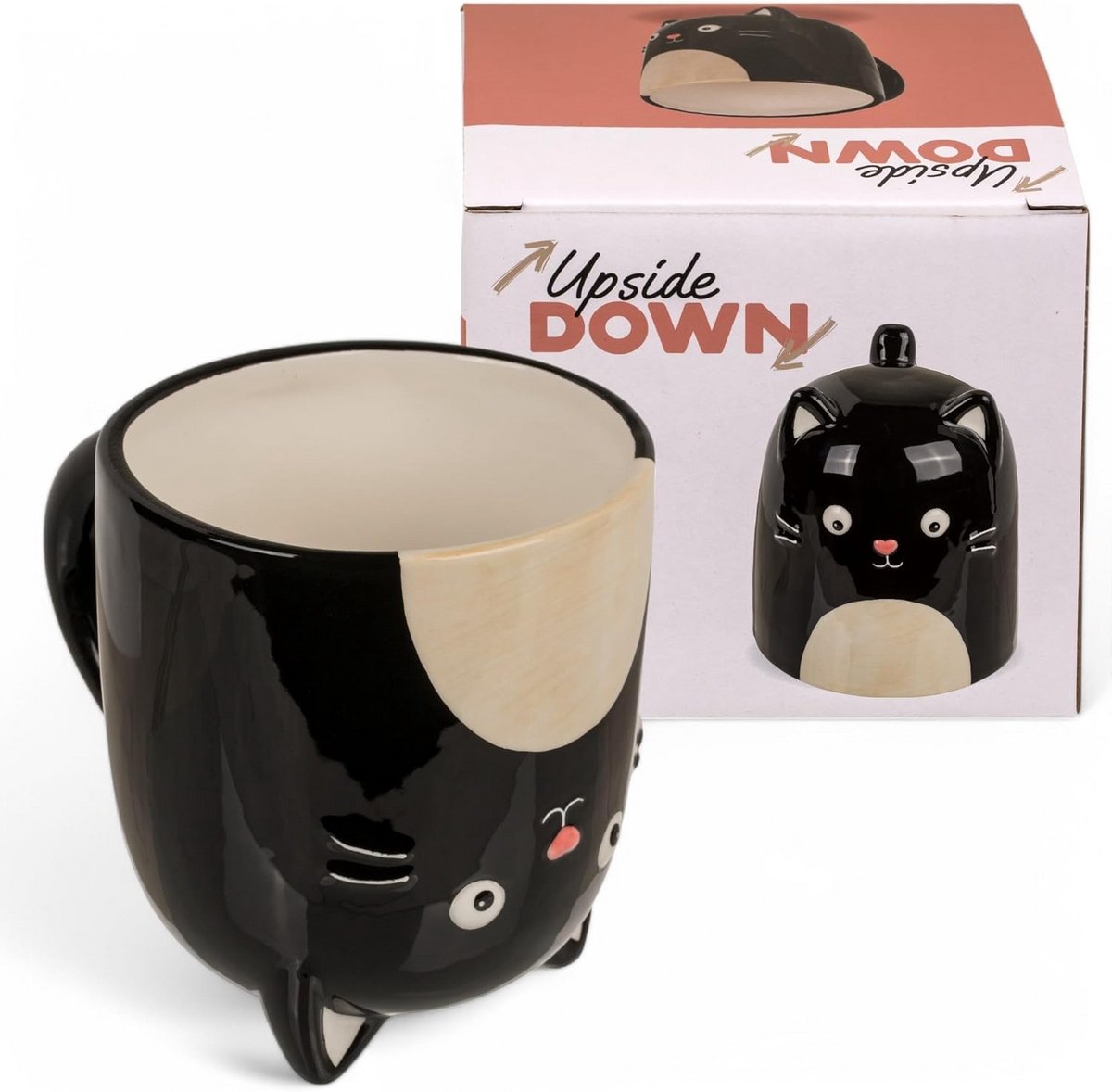 Ondersteboven Mok Keramiek 400 ml - Grappige Koffiemok met Kattenprint