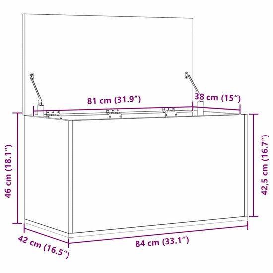 vidaXL - Opbergbox - Zwart - Chêne - Bois traité - 84 x 42 x 46 cm - Coffre de rangement