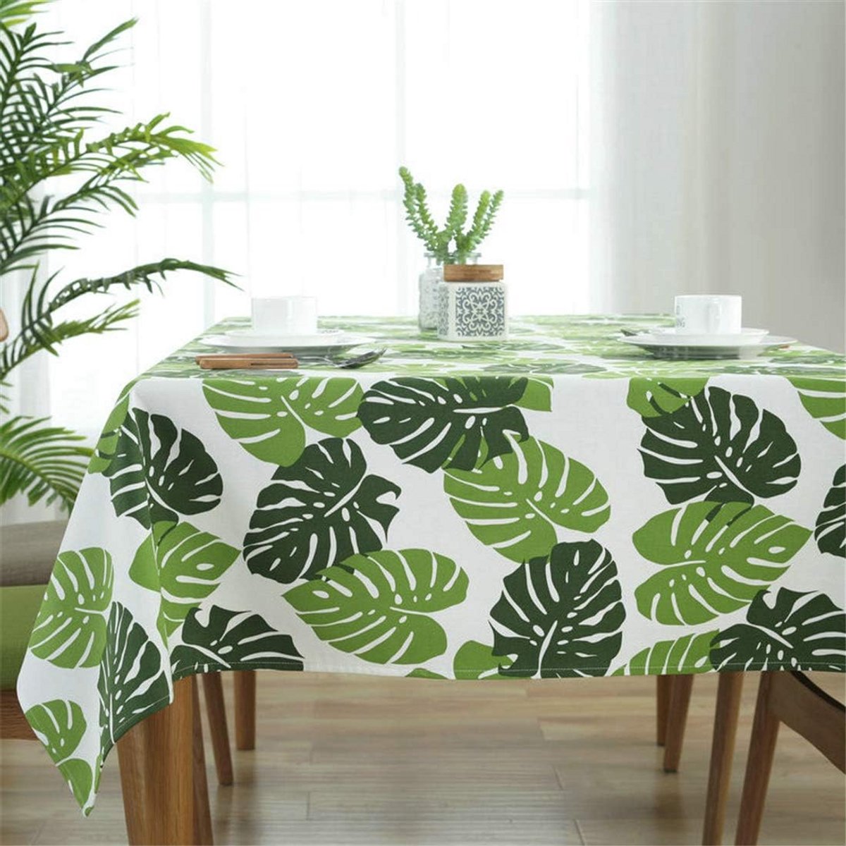 Waterdicht en Afwasbaar Tafelkleed Vierkant Groen Bladmotief - 120x160 cm