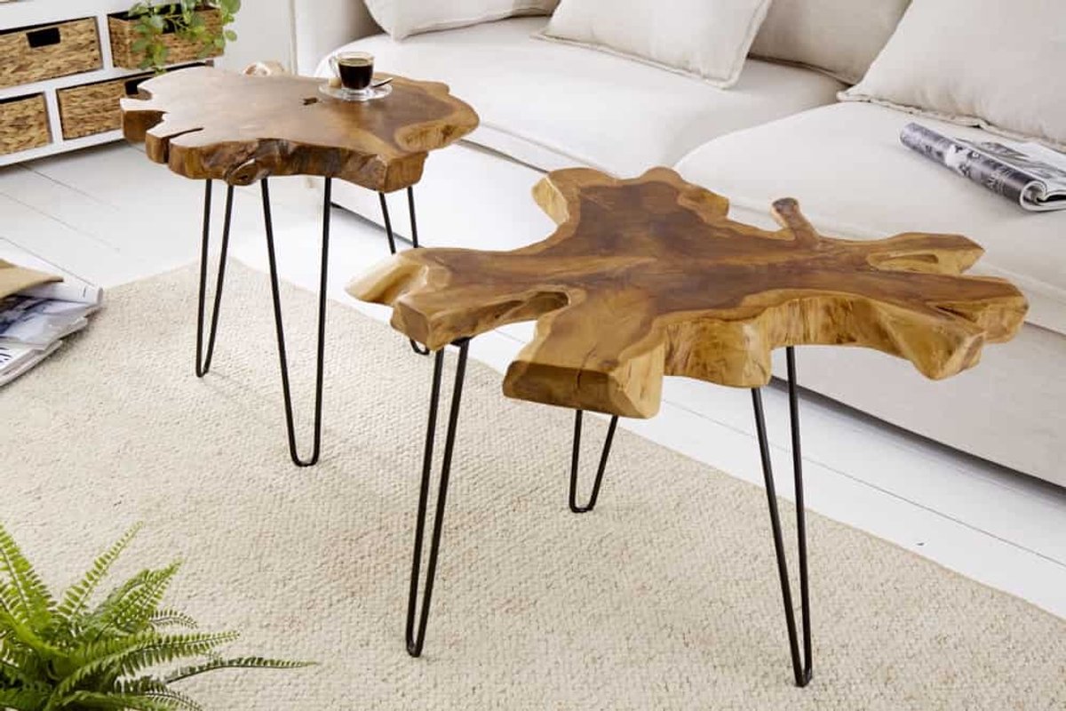 Unieke bijzettafel WILD 50cm teakhouten salontafel - 38243
