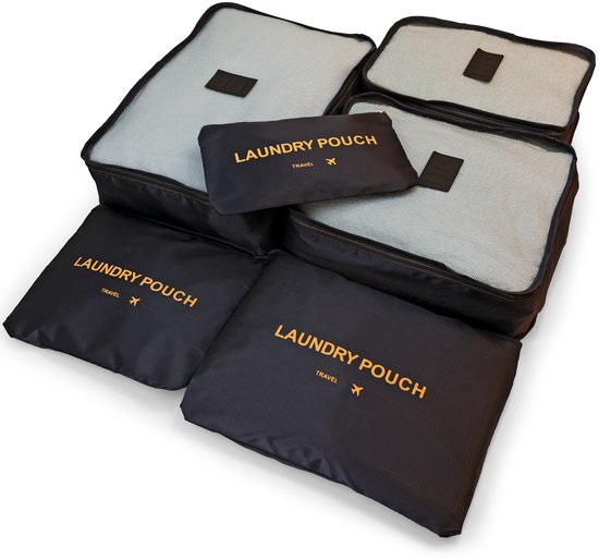 George Napoli Packing Cubes - Koffer Organizer Set - 6-delig - Reiszakken - Travel Cubes - Zwart