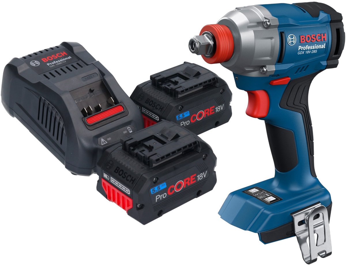 Bosch GDX 18V-285 Professional accu-slagmoersleutel 18 V 285 Nm 1/4'' borstelloos + 2x ProCORE-accu 5,5 Ah + oplader