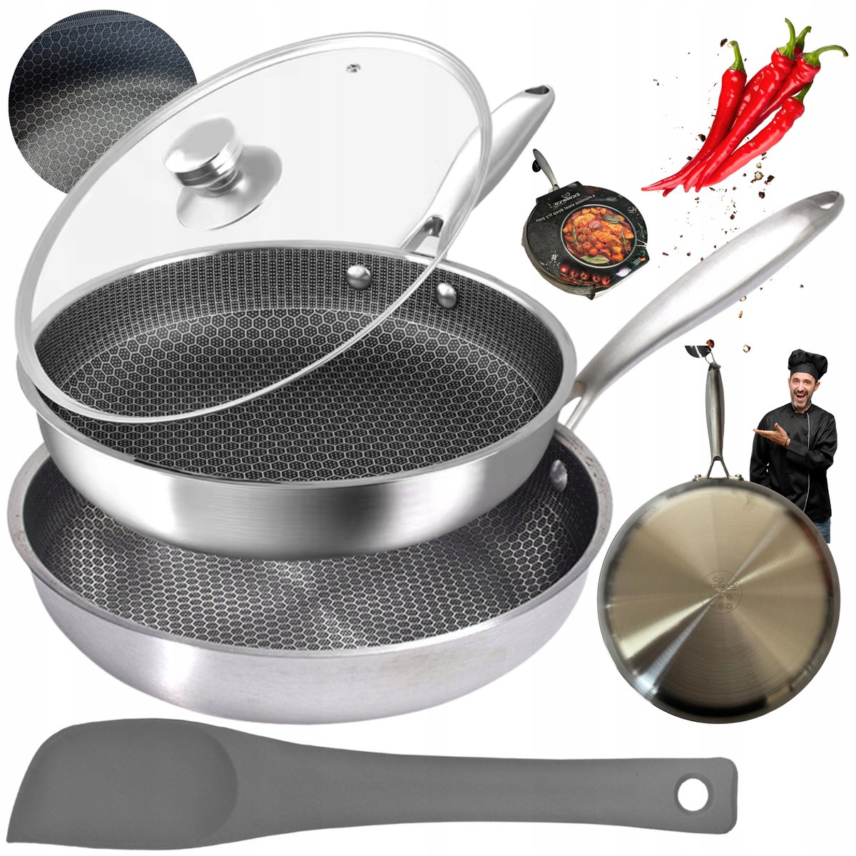 Professionele Koekenpan Set met Honingraat Coating & Spatel