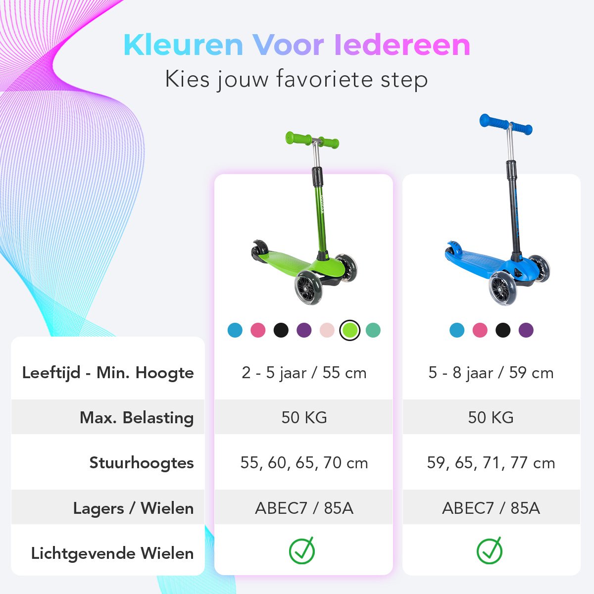 LifeGoods Kinderstep - Step 2-5 Jaar - 3 Lichtgevende LED Wielen - Hoogte Verstelbaar - Jongens/Meisjes - Groen — afbeelding 12