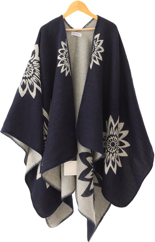 Emilie scarvs - poncho - cape - omslagdoek - bleu foncé
