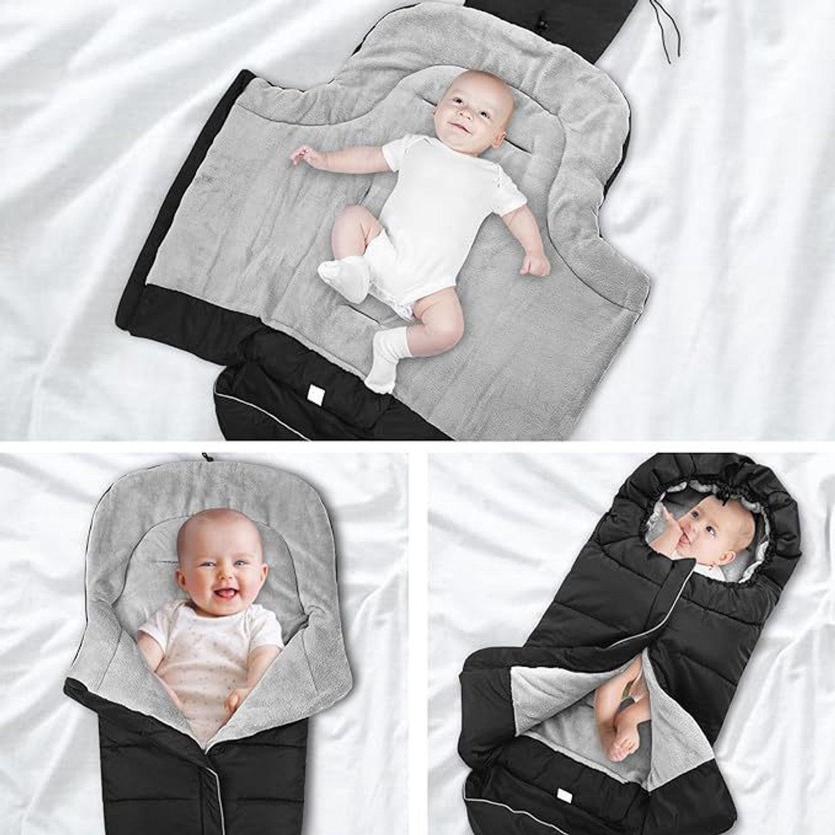Voetenzak voor kinderwagen-Voetenzak wintervoetenzak voor kinderwagen, universele babyvoetenzak, buggy, winter, met ritssluiting, reflecterende strepen, waterdicht, voor sportwagen, jogger, buggy, zwart – foto 2