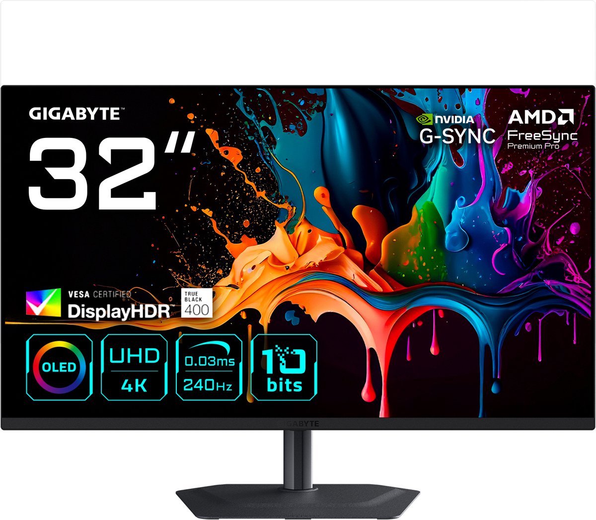 GIGABYTE MO32U2 computer monitor 80 cm (31.5") 3840 x 2160 Pixels 4K Ultra HD QD-OLED Zwart