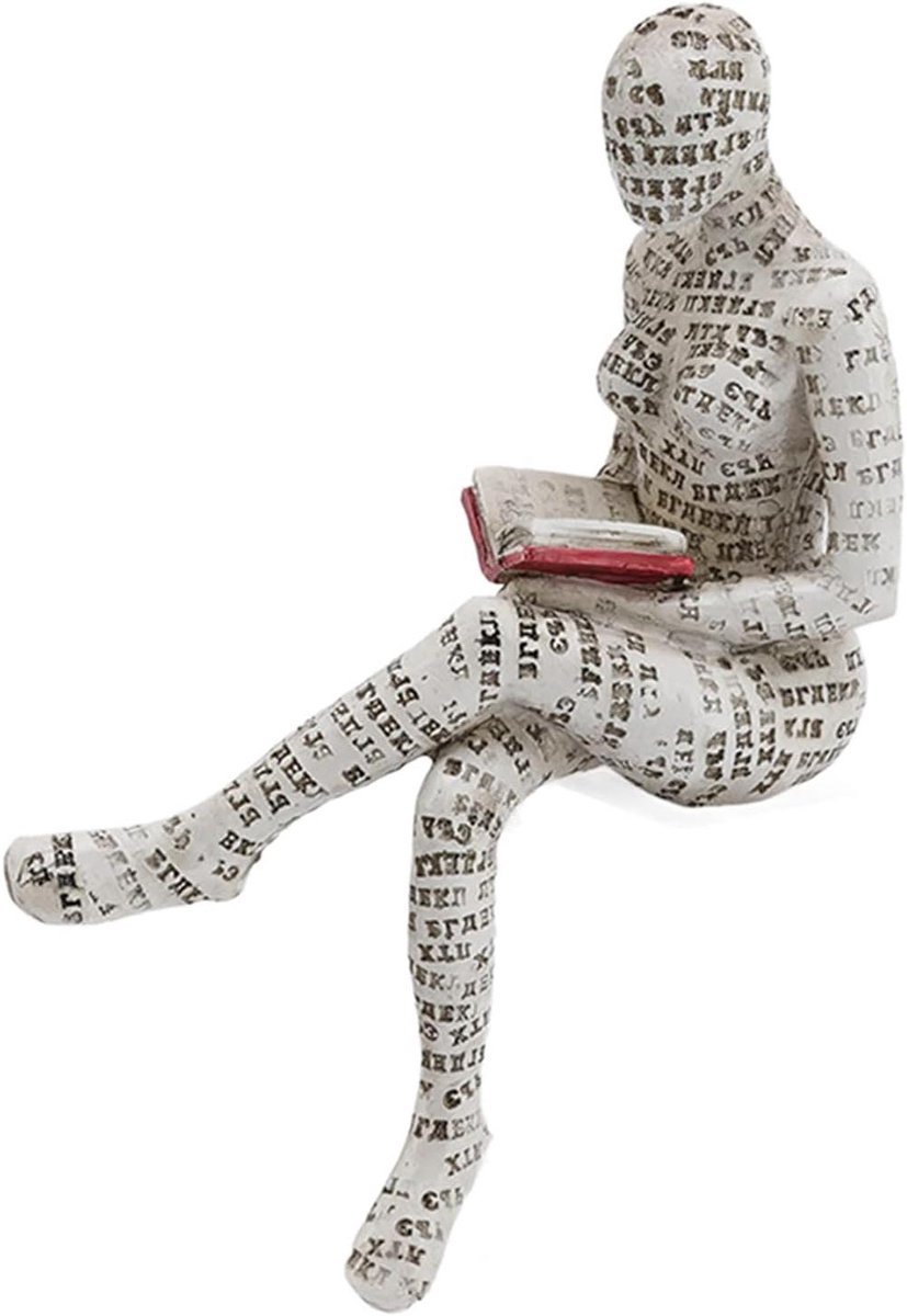 Stunq® Lezen Vrouw Beeldje Figuur Ornament Sculptuur | Handgeschilderd en Gepersonaliseerd | Decoratieve Ambachten voor Thuis | Boekenplank Ornamenten