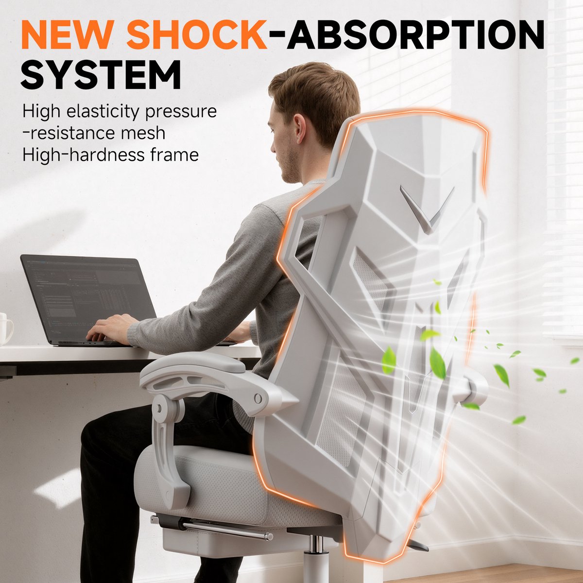 GTPLAYER Ergonomische Gamingstoel met Lendensteun - Wit - afbeelding 2