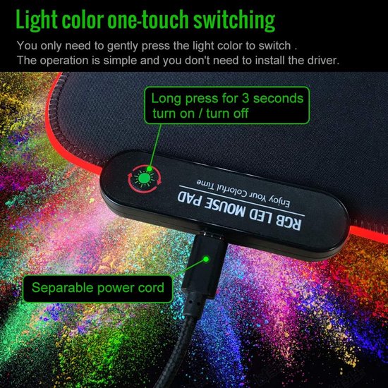 Grote RGB Gaming Muismat met 11 Lichtmodi - Antislip LED Desk Mat voor PC en Laptop — afbeelding 3
