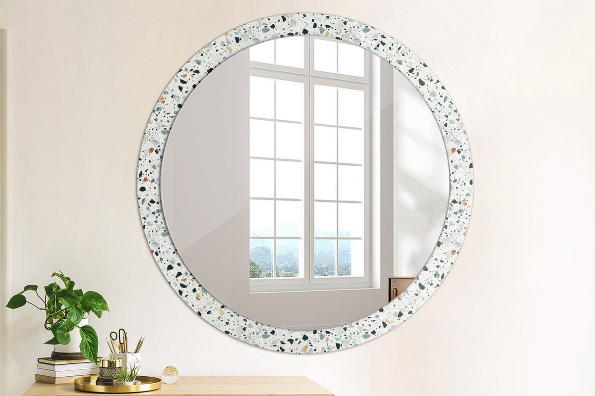 Coloray Bedrukte Spiegel - Natuursteen Spiegel Lijst Met Print - 100 cm - Wit Bedrukte Spiegel - Spiegel Lijst Met Print - Spiegel Met Print - Wandspiegel Met Print Wit Natuursteen