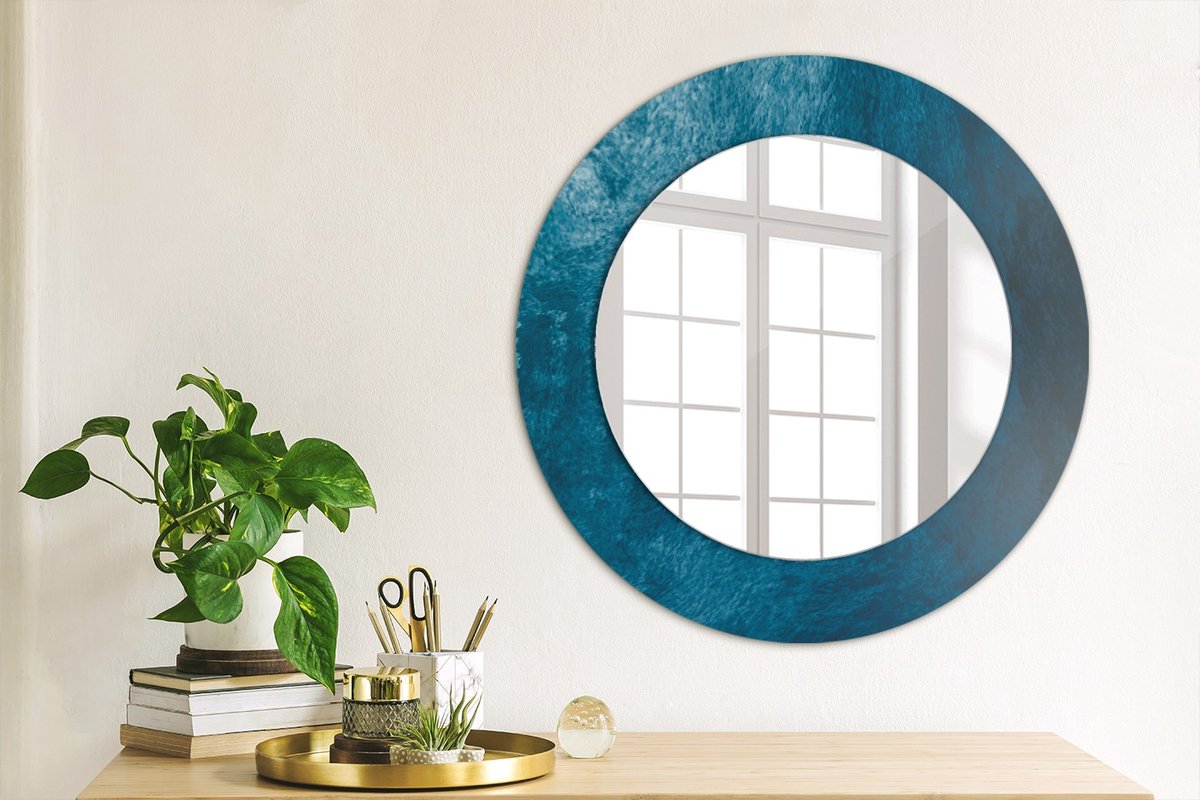 Coloray Bedrukte Spiegel - Abstracte kunst Wandspiegel Met Print - 50 cm - Blauw Bedrukte Spiegel - Wandspiegel Met Print - Wandspiegel Decoratieve Print - Bedrukte Spiegel