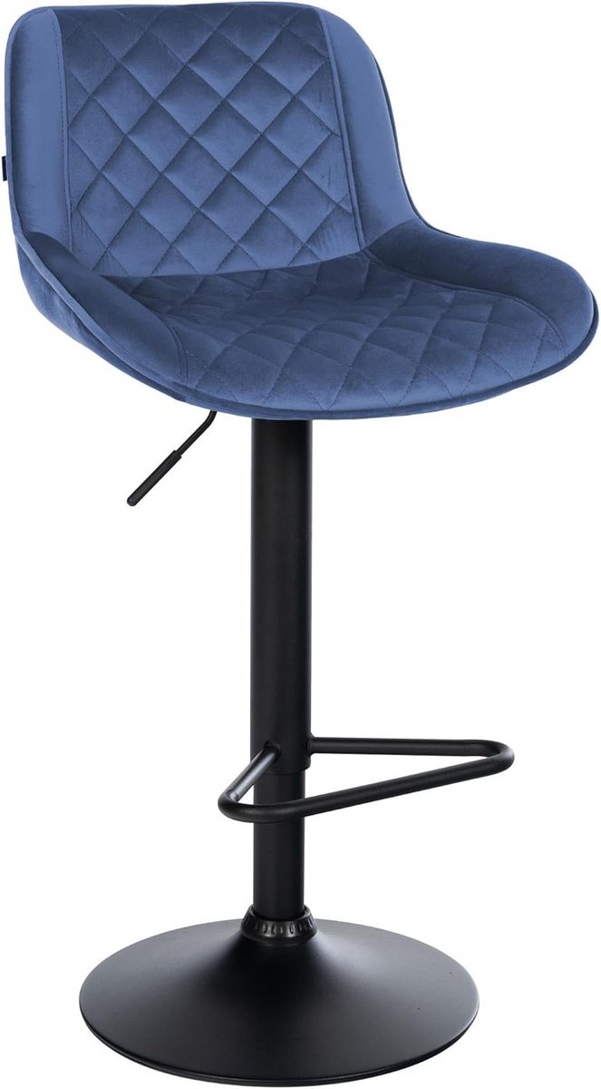 Barkruk met Rugleuning - In Hoogte Verstelbaar - Fluweel Blauw - Metalen Frame en Voetsteun