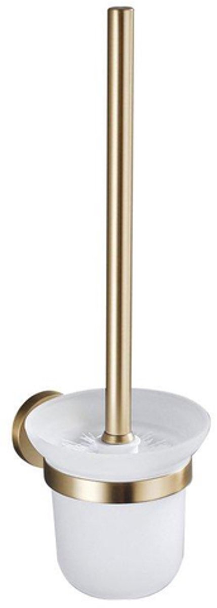 FugaFlow Eccelente Acces Toiletset 3-delig - toiletrolhouder met klep - toiletborstel - handdoekhaak dubbel rond - Geborsteld Messing PVD (Goud)