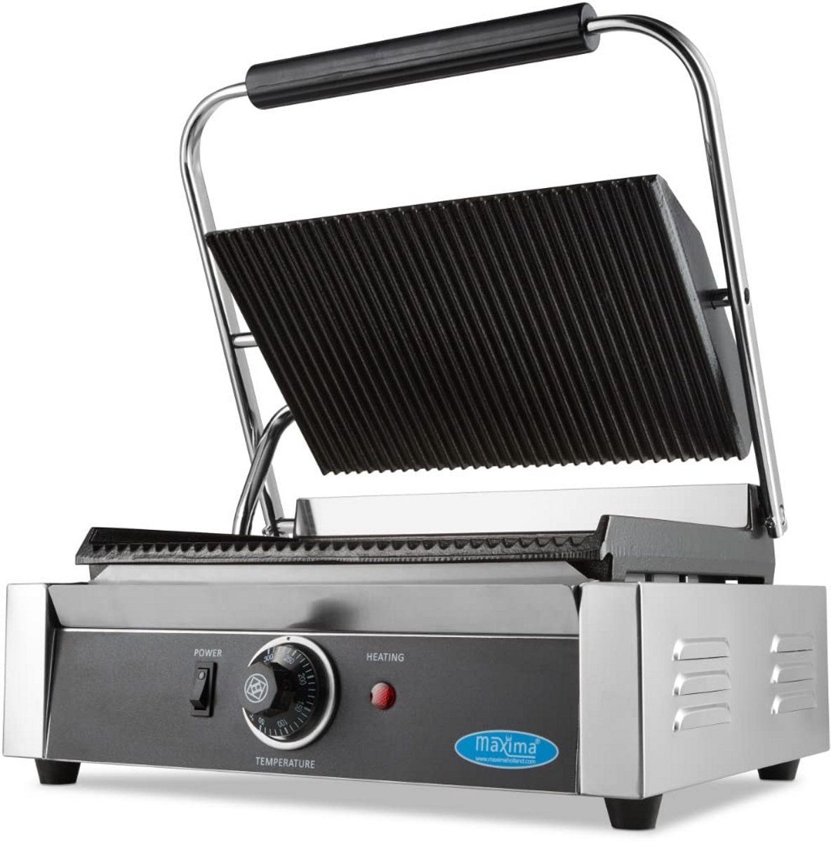 Professionele Contactgrill met Geribbelde Platen Enkele Grill Groot Formaat