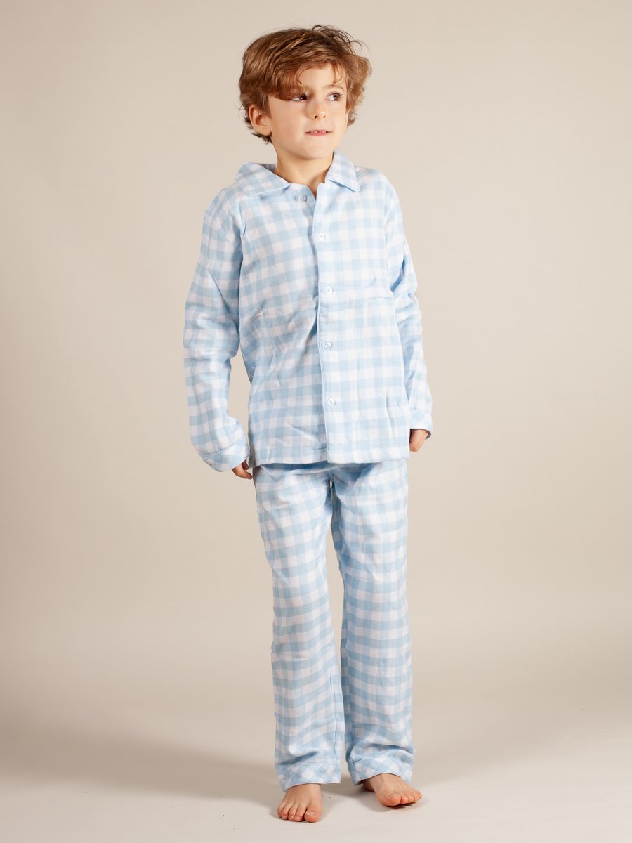 Claesen's® - Jongens Flannel Pyjama Blue Checks - 100% KatoenCL 3342-Baby Blue Checks-4