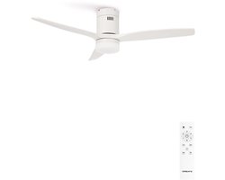 CREATE - Plafondventilator 40W silent Ø132 cm - Met Verlichting drie temperaturen - Met Afstandsbediening - 6 Snelheden - Timer - Zomer/Winter functie - Wit - WIND CALM