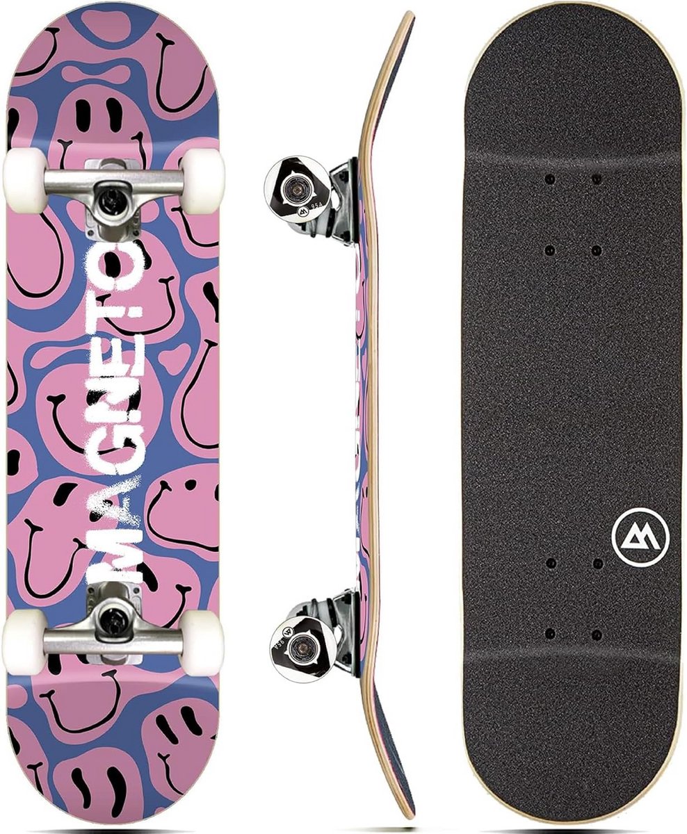 Cruiser Skateboard Kort Compleet Canadees Esdoornhout Double Kick Concave Geschikt voor Kinderen Tieners en Volwassenen Blauw