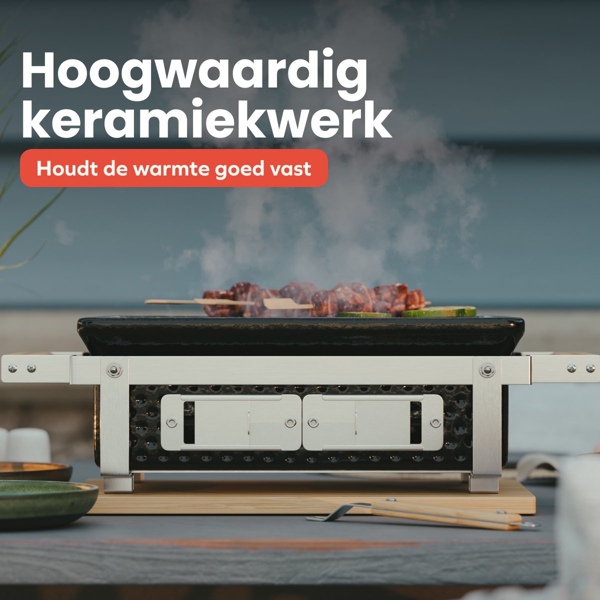 KitchenBrothers Kamado Hibachi Grill - Met Grillrek en Stokjes - Houtskool Barbecue - PFAS-vrij - Shichirin Tafelgrill - Rechthoekige BBQ - Keramische Barbecue - Zwart – foto 6