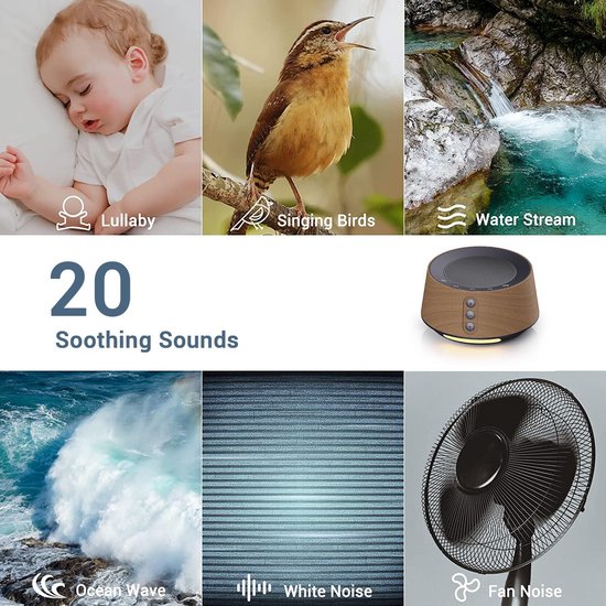 White Noise Machine met 14 Slaapgeluiden en Nachtlamp - Timer & Geheugenfunctie voor Baby, Kind & Volwassene — afbeelding 5