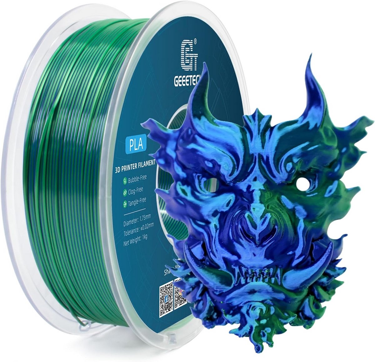 Dual Color Zijde Filament 1.75mm voor 3D Printers - Blauw & Groen - 1kg Spoel