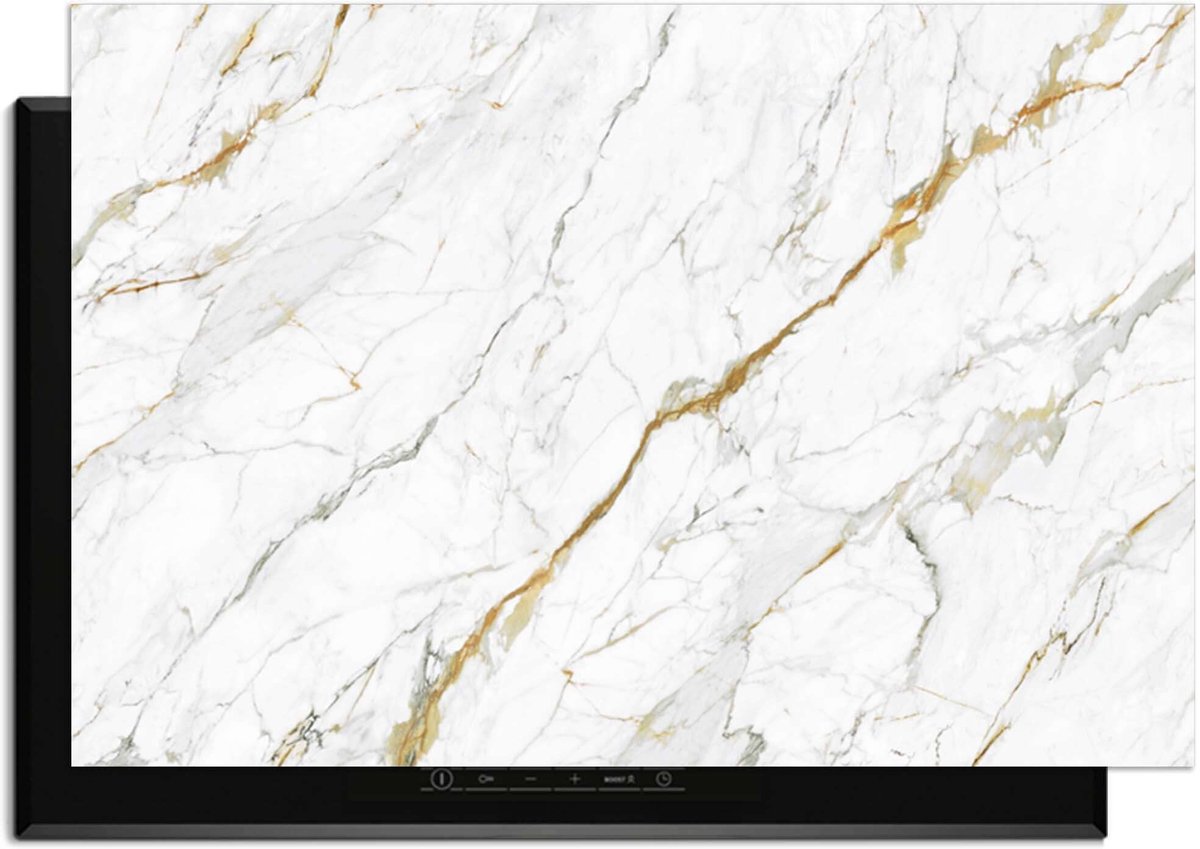 KitchenArt - Calacatta Gold - Inductie Beschermer - 91.6x52.7 cm - Kookplaat Beschermer - Luxe Afdekplaat Inductieplaat - Anti-slip & Oprolbaar - Beschermmat Inductiekookplaat