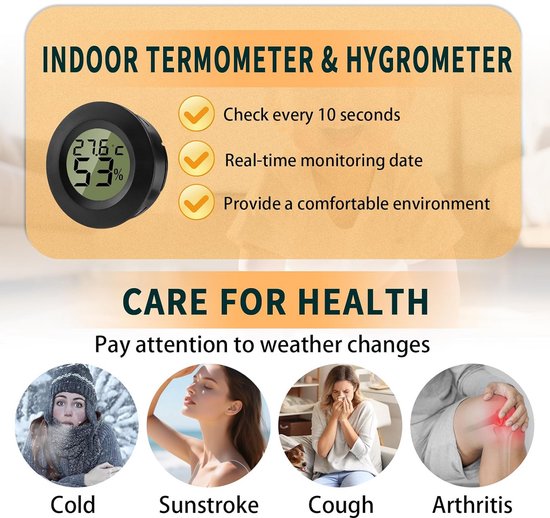 Garosa Digitale Hygrometer Thermometer – Ingebouwde Sonde, Nauwkeurig – Voor Broedmachines, Kantoor En Slaapkamer – Zwart