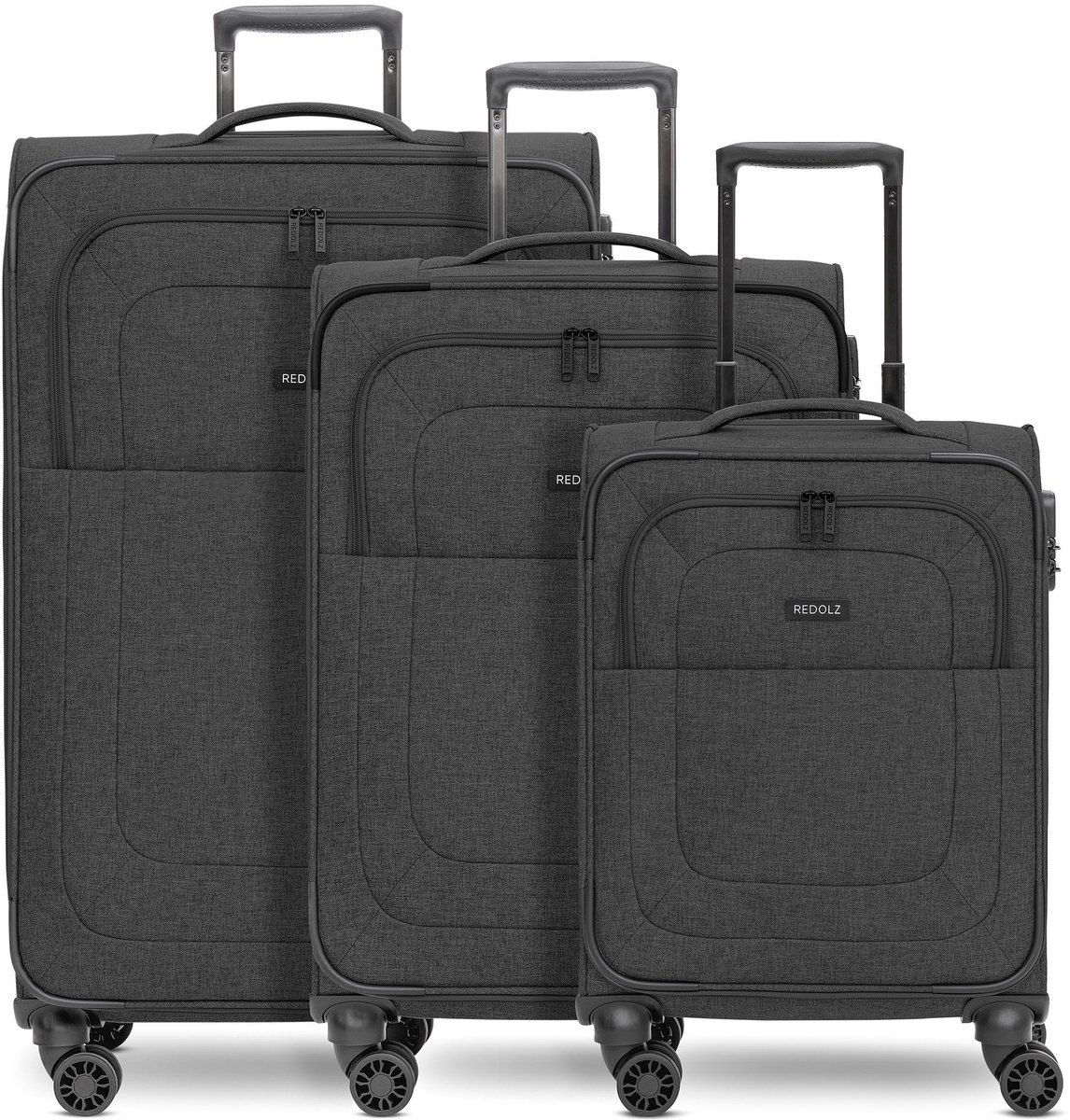 Redolz Essentials 12 THREE SET 4 wielen Kofferset 3-delig met uitbreidingsplooi - Zachte bagage - TSA slot - black2