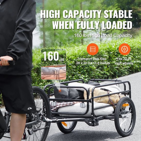Jessi Store - Fietskar - Fiets kar - Fietsaanhanger - Bagagefietskar - Opvouwbaar - 72,5kg draagvermogen - 141 x 73 x 55 cm van Merkloos — afbeelding 3