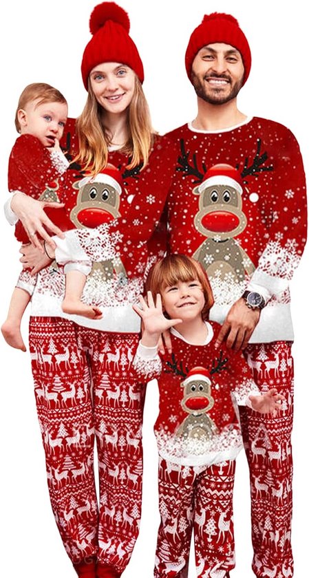 Bijpassende Kerstpyjama Set voor Familie - Top met Letterprint en Geruite Broek voor Kerstfeest