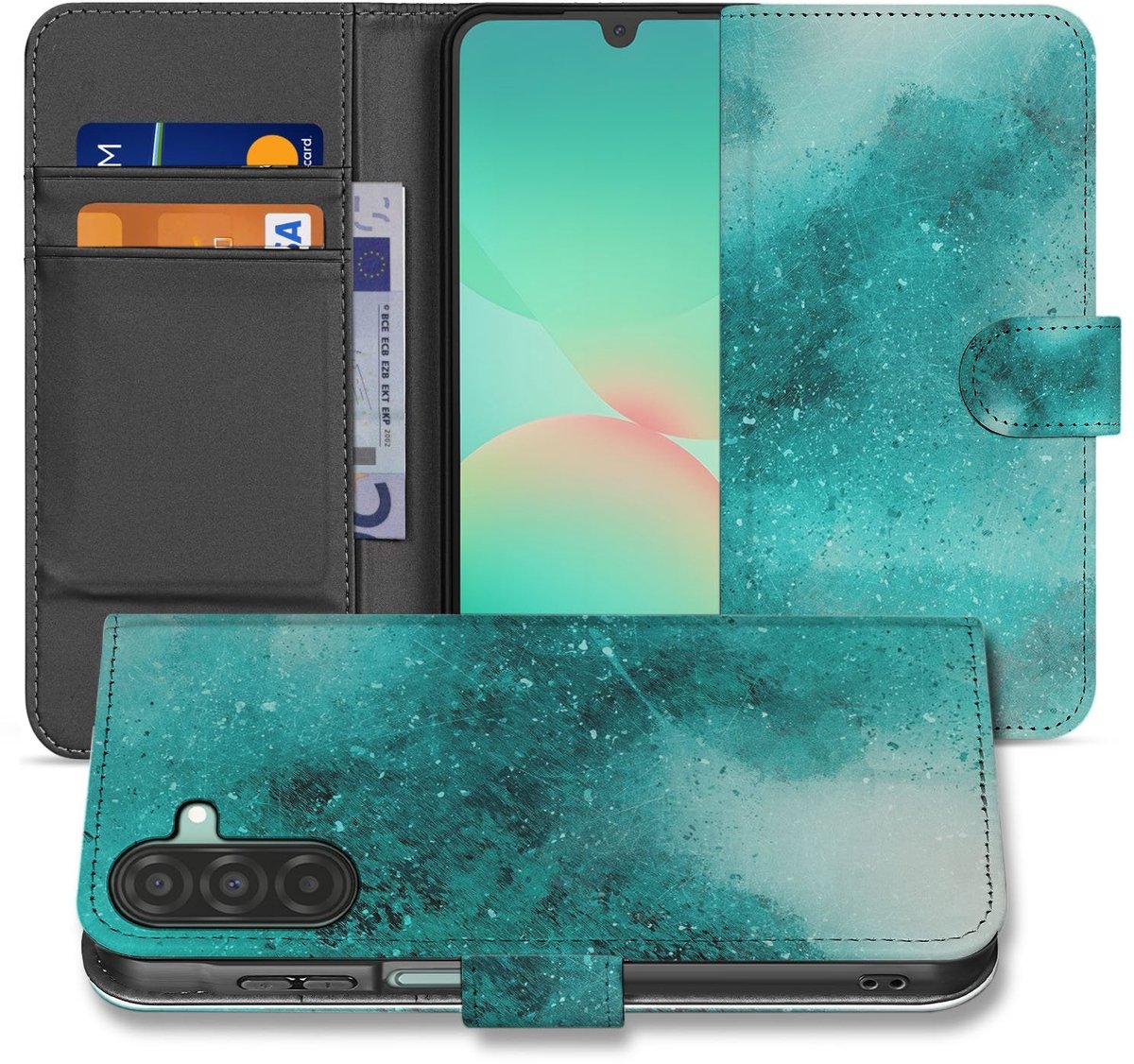 Samsung Galaxy A17 Bookcase Hoesje Painting Blue Met 3 Pasjes