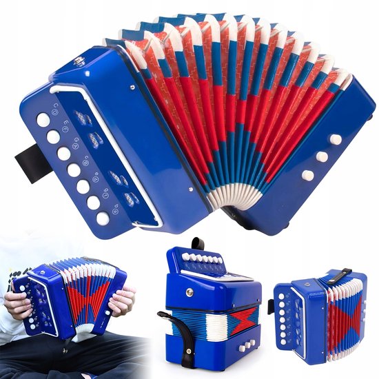 Accordeon - Speelgoedinstrument - Kinderaccordeon - 7 Toetsen & 2 Bassen - Van ABS Materiaal - Met Draagriem & Leergids - Voor Kinderen & Muzieklessen