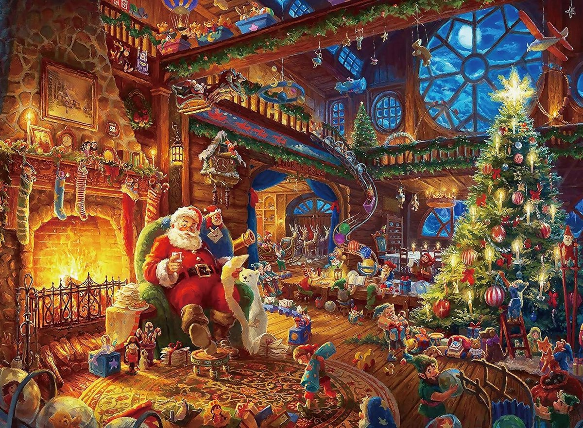 Kerst Legpuzzel 1000 Delen - Kerstman & Wintertafereel - Groot Formaat