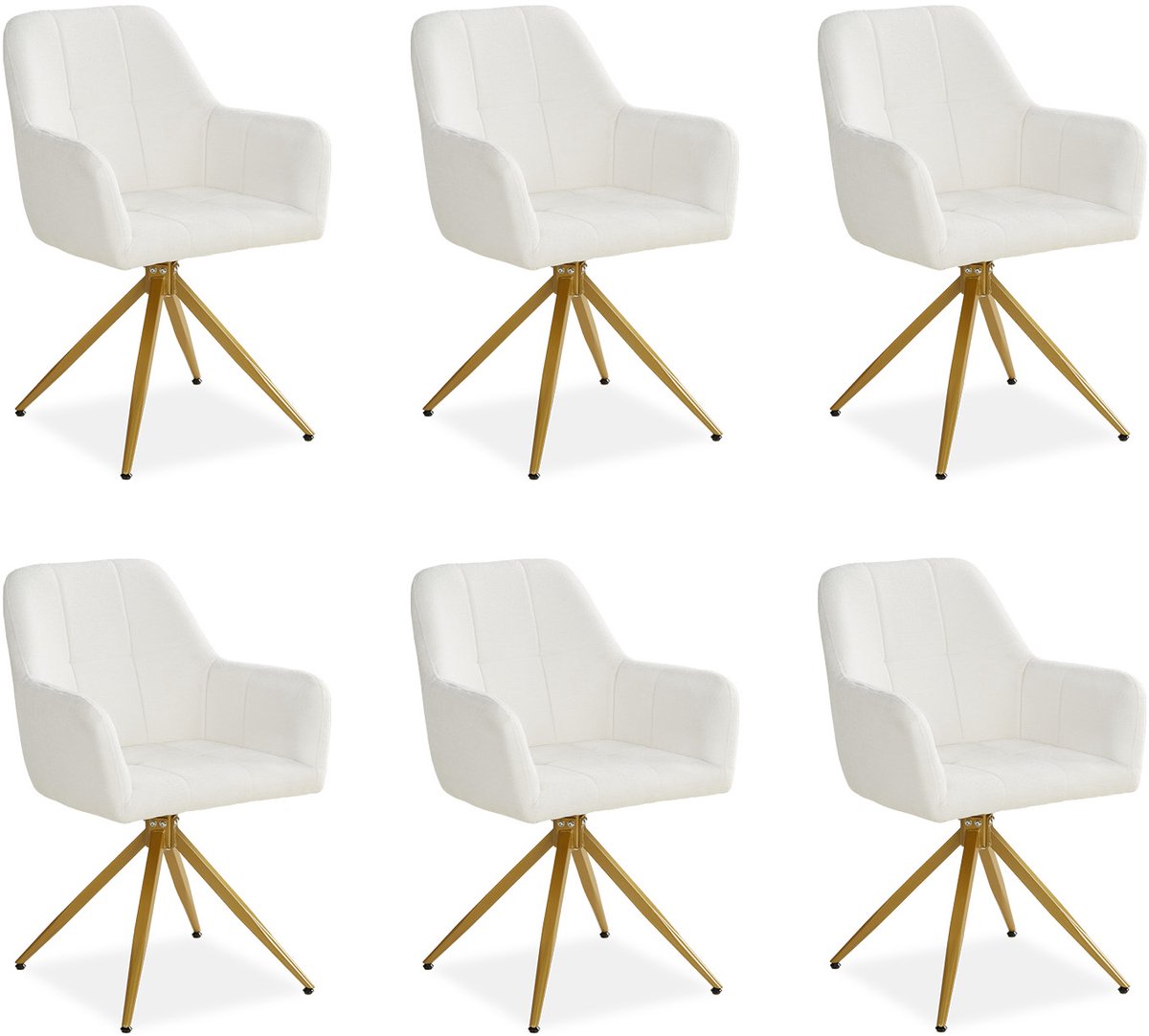 Homestyle4u Eetkamerstoelen - Set van 6 - Draaibaar - met armleuningen - Beige en Gouden - Bouclé