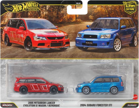 Coffret Hot Wheels Premium Car Culture de 2 véhicules - Mitsubishi Lancer Evolution IX Wagon 2005 et Subaru Forester STI 2004