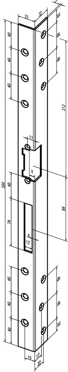 ASSA ABLOY Veiligheidshoekschieter 312 L.500mm P.3mm STA geslepen...