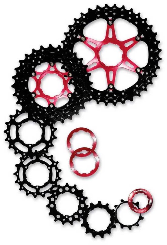 Cassette 10 speed Sunrace CSMX0 11-36T - zwart/rood van Merkloos — afbeelding 2
