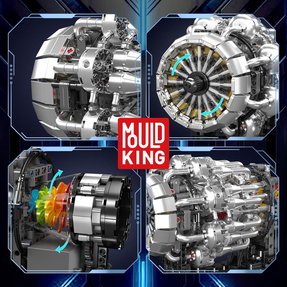 Mould King 10216 Icons Turbojet Vliegtuig motor bouwset | Speed champions modelbouw | Classic creator bouwpakket geschikt voor Lego | Technische educatief speelgoed ideas voor expert volwassenen & kinderen | Bouwdoos met 1214 bouwstenen — afbeelding 3