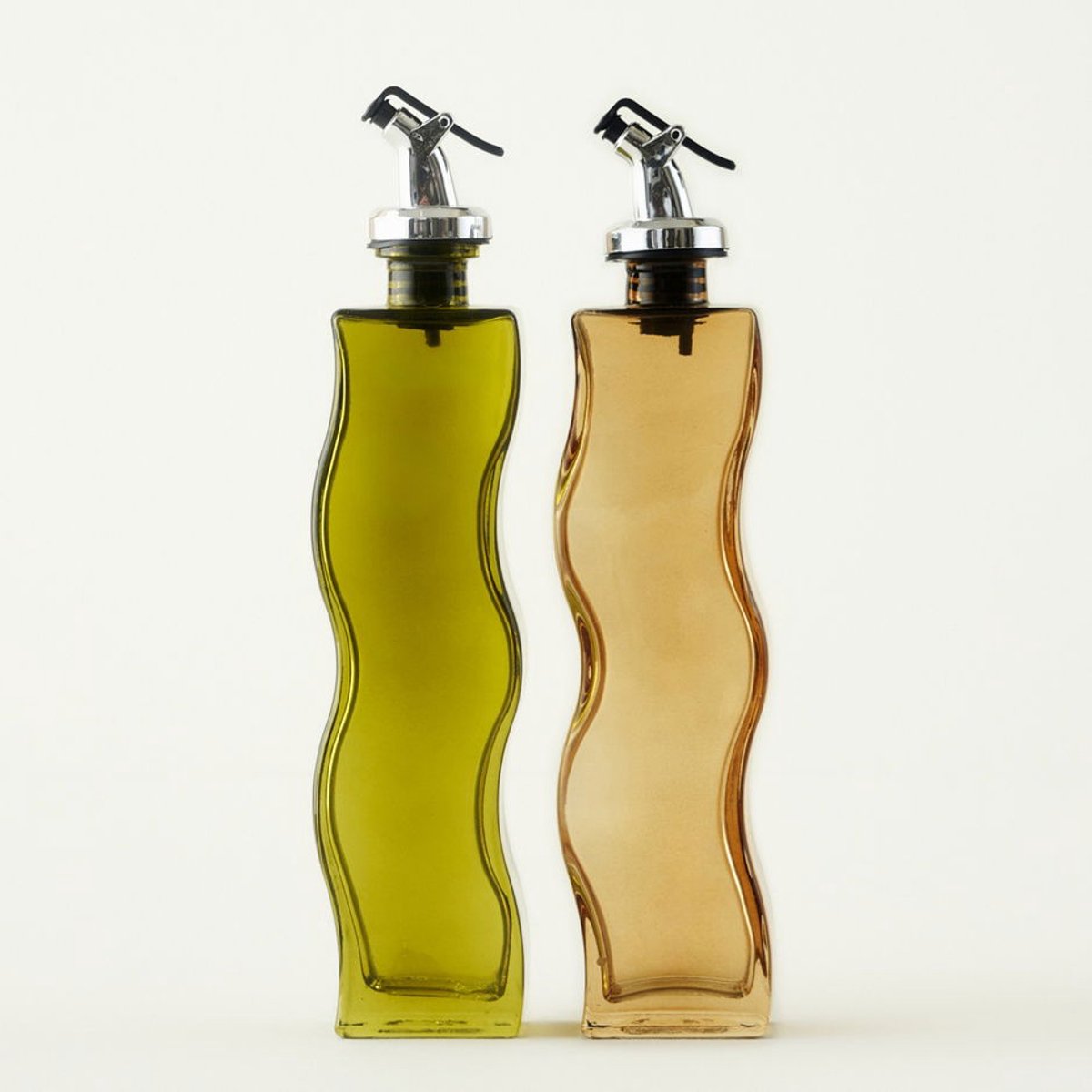 Wavy 2-delige olie- en azijnflessenset ambergroen (250 cc)