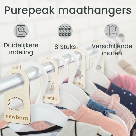 Purepeak Maathangers Baby Set 8 Stuks - Kledinghangers - Kastverdeler Kind - Maatverdelers voor Babykleding — afbeelding 3