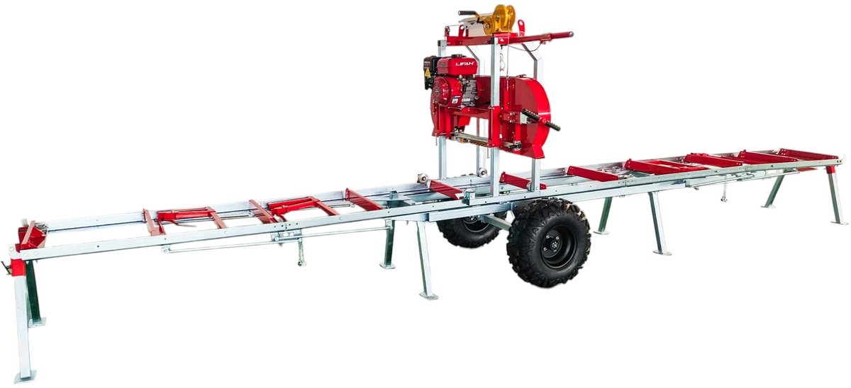 Lintzaag met trailer voor boomstammen zaaglengte 5180 mm diameter 470 mm benzinemotor 6,5 pk Stattos HBZ460TL