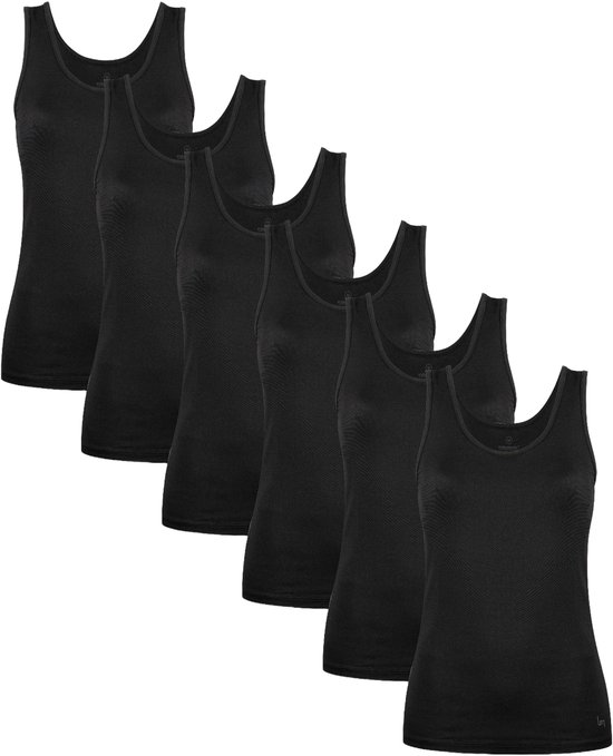 Undiemeister Tanktop Dames - 6-pack - Volcano Ash (Zwart) - Hemd Mouwloos - Perfecte Pasvorm - Zijdezachte Ademende Stof - Geen Labels - Basic Ondershirt - Tencel - Tanktops - Maat XL