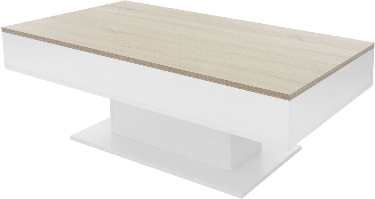 Salontafel 110x60x40 cm wit/eiken look incl. 2 opbergvakken onder verschuifbaar blad ML-Design