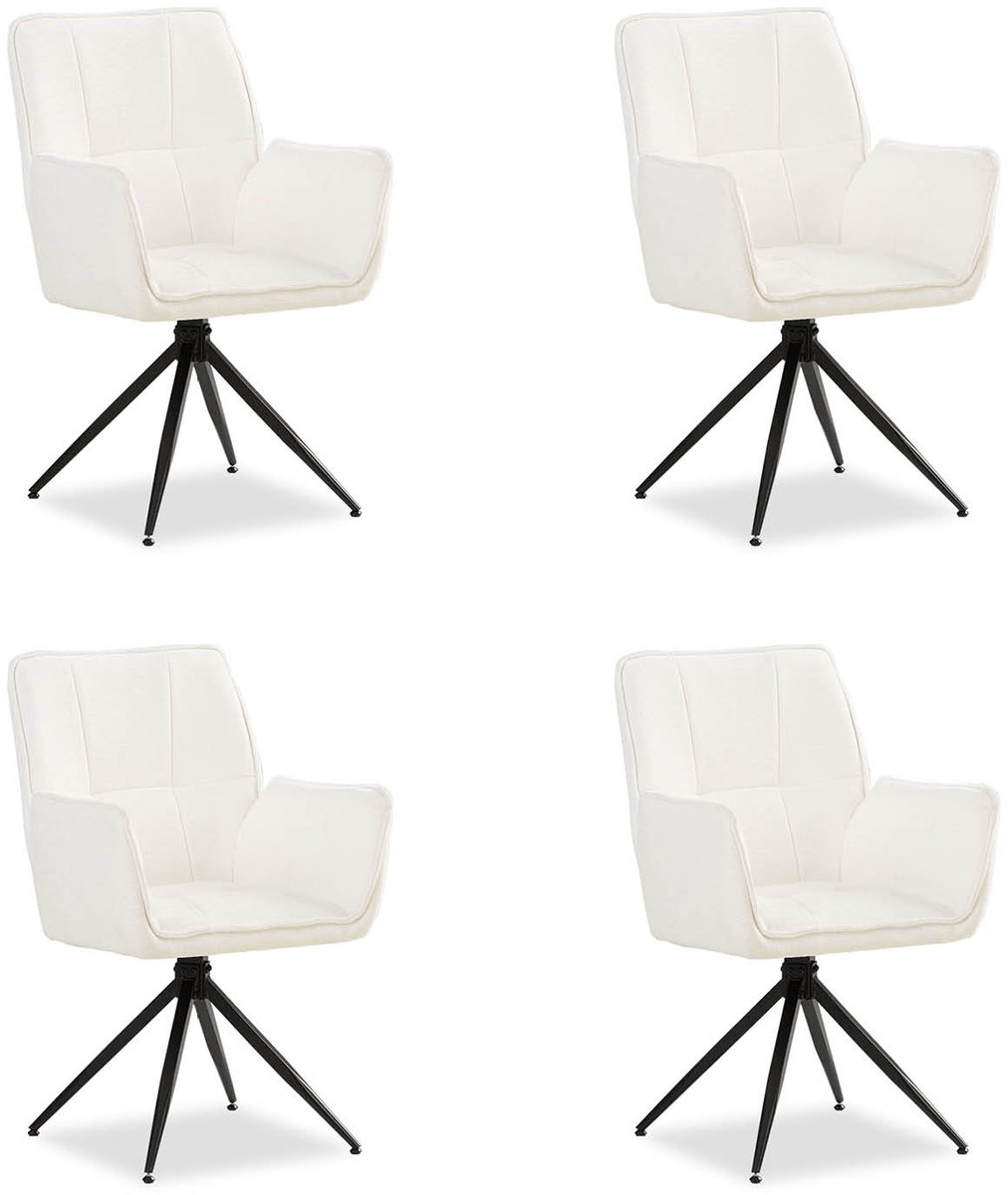 Homestyle4u Eetkamerstoelen - Set van 4 - Draaibaar - met armleuningen - Wit - Chenille