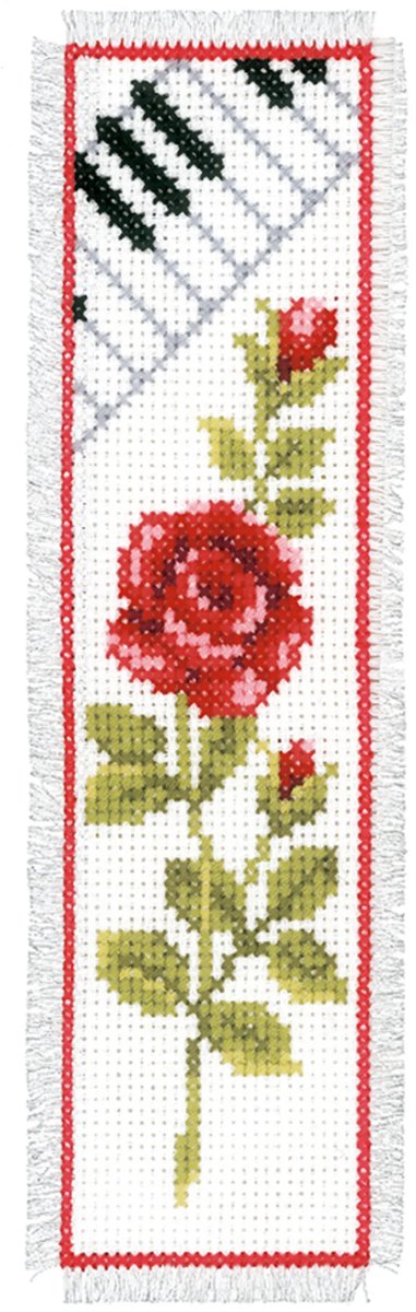 Vervaco - Bladwijzer kit - Roos met piano - PN-0003136 - Borduren - Borduurpakket - Borduurpakket volwassenen - Borduurpakket kind
