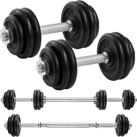 SONGMICS Halterset, Gietijzeren dumbbells, Verstelbare halterset, met verbindingsbuis, voor heren Dames Workout Fitness Training Gewichtheffen, voor thuisgymnastiek SYL30LBK