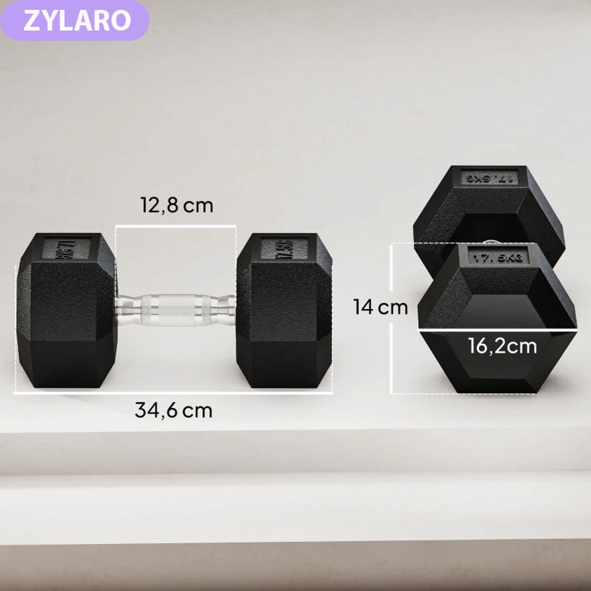 Dumbbells 35 kg - Halter - Set van 2 - Hexagonaal Design - Antislip Grip - Gewichten Set - Halterset - Dumbbell Set - Krachttraining - Fitness - Gym - Geschikt voor Thuis en Sportschool – foto 6