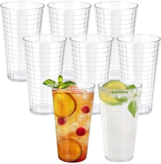 LOPYXBR 8 stuks kunststof glazen, 510 ml waterglazen van kunststof drinkbekers, bekers plastic glazen, cocktailbekers voor thuis, restaurants, barbecue, party, camping